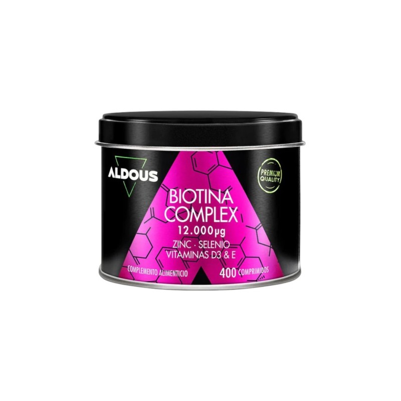 Biotina con Zinc, Selenio, Vitamina D3 y Vitamina E Aldous. 400 comprimidos