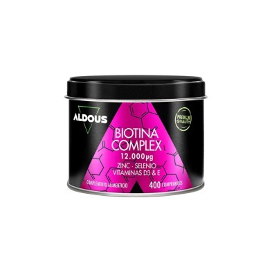 Biotina con Zinc, Selenio, Vitamina D3 y Vitamina E Aldous. 400 comprimidos