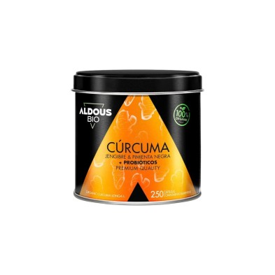 Açafrão-da-índia biológico com gengibre, pimenta preta e probióticos Aldous. 250 cápsulas