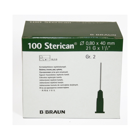 Aguja STERICAN 21G x 1 1/2, 0,80 x 40, L (color verde)